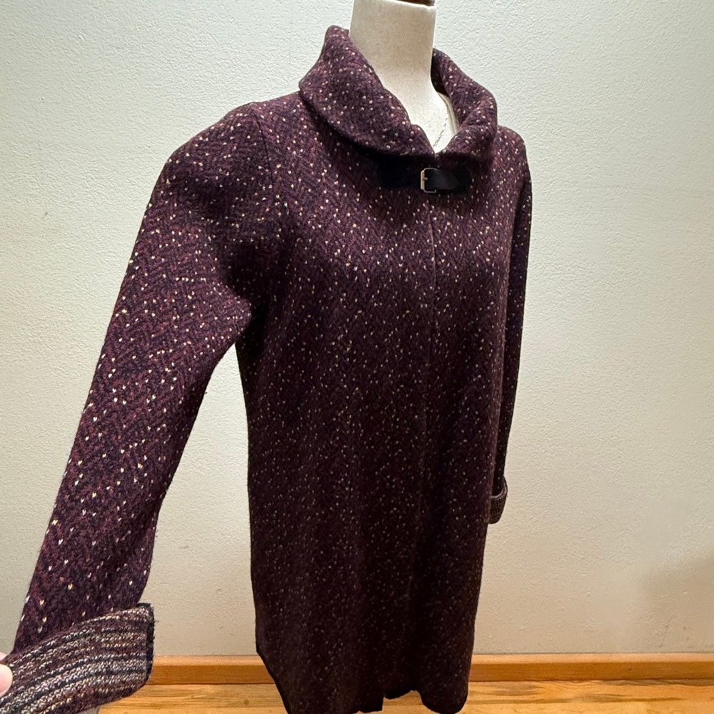 Made in Italy Chic Wool Blend Maroon Knit Open Front Long Cardigan Sweater Women